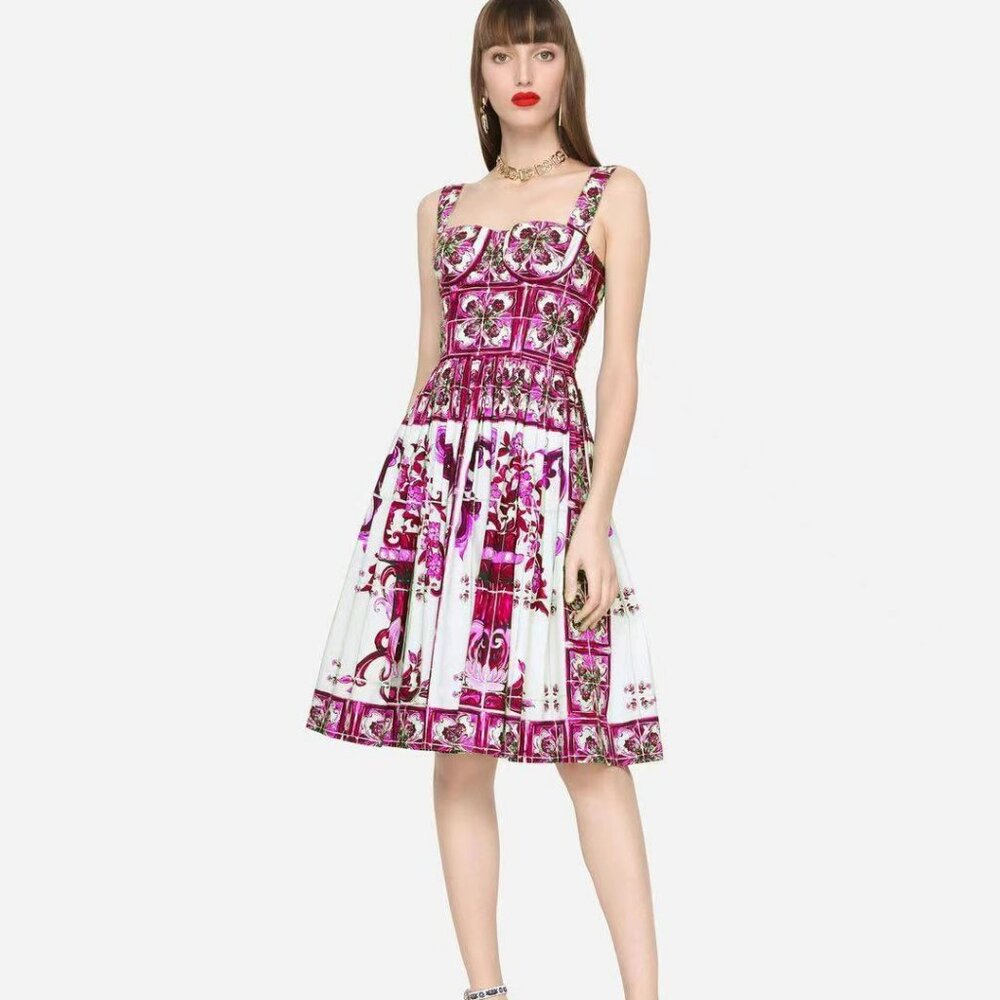Dolce & Gabbana Red Porcelain Slip Dress